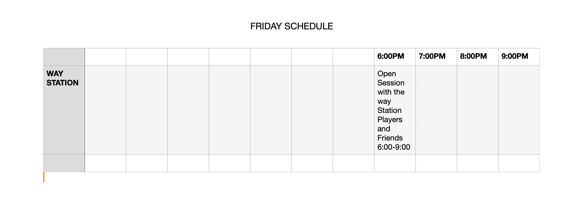 Saturday Schedule - subject to change